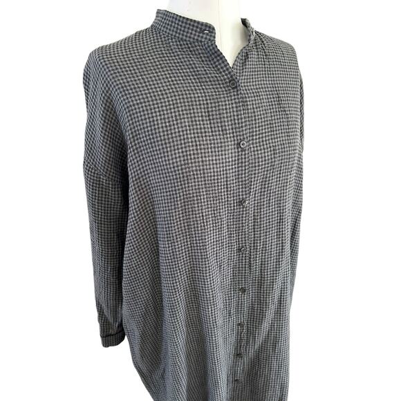 Eileen Fisher Oversized Organic Linen Maxi Puckered Shirt Dress Mandarin Gray XS - Picture 7 of 11